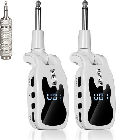 نظام جيتار لاسلكي مع 16 تردد قابل للتعديل، جهاز استقبال إرسال جيتار لاسلكي قابل لإعادة الشحن لأدوات الجيتار الكهربائية (أبيض) in Kuwait