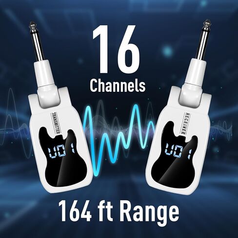 نظام جيتار لاسلكي مع 16 تردد قابل للتعديل، جهاز استقبال إرسال جيتار لاسلكي قابل لإعادة الشحن لأدوات الجيتار الكهربائية (أبيض) in Kuwait