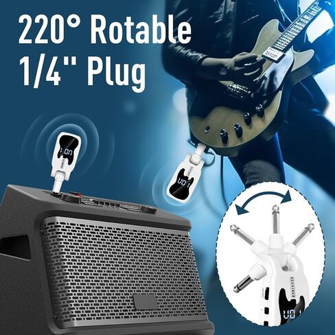 نظام جيتار لاسلكي مع 16 تردد قابل للتعديل، جهاز استقبال إرسال جيتار لاسلكي قابل لإعادة الشحن لأدوات الجيتار الكهربائية (أبيض) in Kuwait