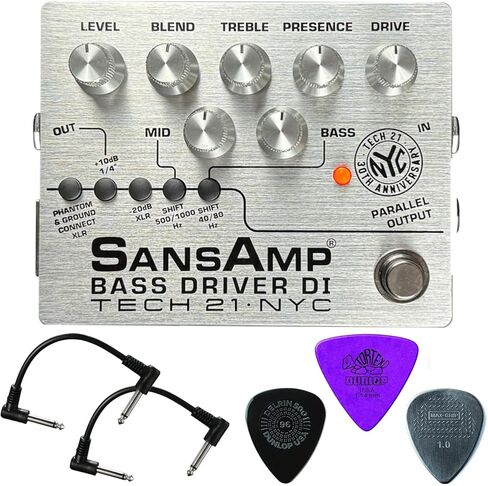 Tech 21 SansAmp Bass Driver DI - إصدار محدود للذكرى الثلاثين باللون الفضي - حزمة مع كابلين توصيل و3 مختارات باس من Dunlop in Saudi Arabia