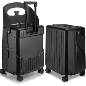 22 Inch Carry on Luggage with Seat for Kids Expandable Ride on Suitcase with Spinner Wheels and Locks for Travel (Black)