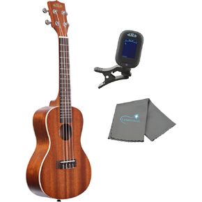 Kala Satin Mahogany Concert Ukulele - KA-C Bundle with a Tuner and Lumintrail Polishing Cloth