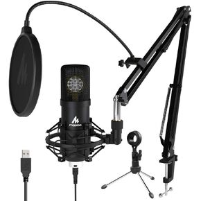 MAONO 25mm Large Diaphragm Condenser Microphone USB Cardioid PC Computer Mic with Two Metal Stand for Podcasting, Gaming, Studio Recording, Streaming, YouTube Video, Voice Over(AU-A425 Plus)