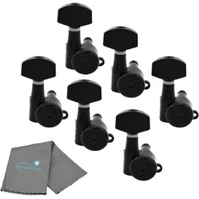 Hipshot Grip-Lock Vintage 6 موالفات قفل سوداء مضمنة موالفات جيتار كهربائي من الجانب الأحمر 8.5 مم ولوحة تركيب عالمية، أسود، مع قماش تلميع Lumintrail in Kuwait