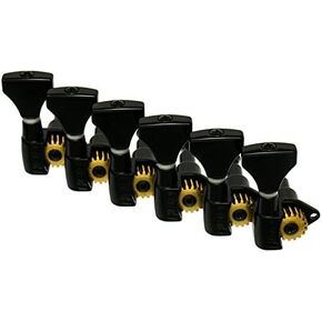 Hipshot BLACK 6-In-Line Non-Staggered Open-Gear Guitar Machines Tuners w/UMP Kit