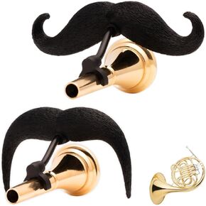 The Original Brasstache 2.0 - [2-Pack] Clip-on Mustache for French Horn Mouthpiece, XL and Handlebar Combo Version