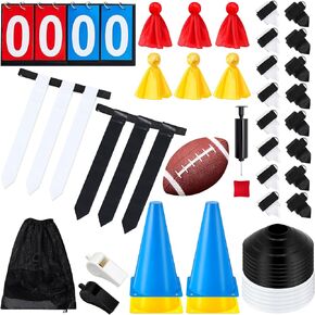 Liliful 20 Player Football Set, Flag Rugby Includes 20 Adjustable Flag Belts 2 Whistles and Mesh Carrying Bag for Adult Youth