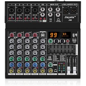 6 Channel DJ Audio Metal Mixer, DSP 99 Preset Effects, Bluetooth Sound Board, 48V Phantom Power, Black USB Xlr Music Streaming Mini Mixing Console, Small Pa Mixer for PC, Podcast