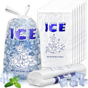 60 Pack 10lb Reusable Ice Bags with Plastic Drawstring, Heavy-Duty Ice Bags Thickness Ice Cube Storage Bags for Ice Machine, 11 x 20 Inch