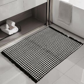Bathroom Rugs, Bath Mat Rug with Tassels Black and White 24 x 17 Thick Absorbent Non Slip for Bathroom Floor Mats Machine Washable