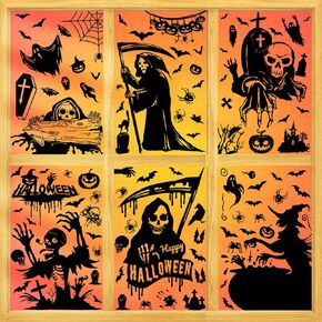 Halloween Windows Clings for Halloween Decoration 7 sheets/43pcs, Garlvaso Double Side Halloween Window Stickers Set Halloween Decor, Removable Window Decals for Halloween Party Decorations