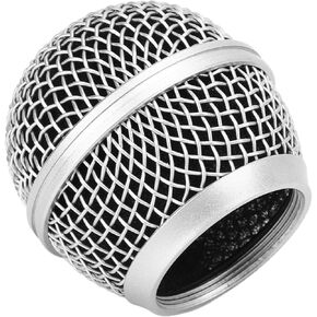 1 Pc Silver Microphone Head Replace, Grille Ball with Inner Foam, Steel Mesh Replacement Heads for Shure SM58, Microphone Pop Filters (AU-85)