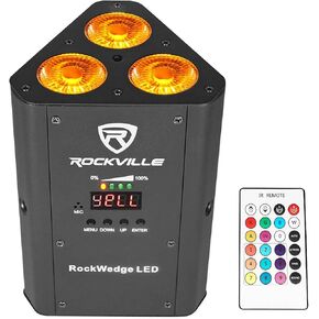 Rockville RockWedge, RGBWA+UV Wireless DMX Par Light, Rechargeable, Includes Remote, 54W 3x18W LEDs, Up to 36 Hour Battery Life, Perfect for Stage & Event Lighting, Field Replaceable Batteries