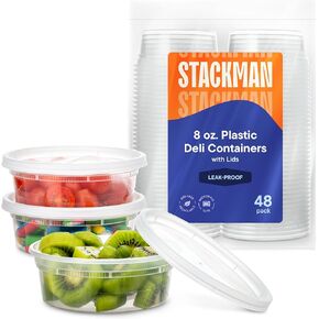 Stack Man [240 Sets - 8 oz.] Clear Plastic Containers with Airtight Lids - Deli Food Storage, Slime, and More - Bulk Pack - Small Containers with Lids - 240/Case Brand