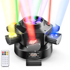 Moving Head DJ Lights, 150W RGBW 4-in-1 LED 6 Arms Disco Stage Light with Mixed Lighting Effects, DMX-512 & Sound Activated & Remote Control, Laser Party Lights for Bar, Wedding, Club and Live House