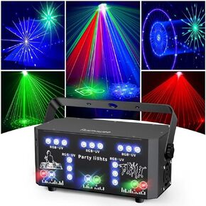 Upgraded 21 Lens Party Lights Dj Disco Lights,Pro 3 in 1 DMX & Sound Activated RGB UV Strobe Lights,Stage Laser Lights Indoor with Remote Control for Rave Club Dance Bar Gig DJ Lighting