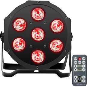 SHEHDS Par Can Lights LED 7x18W RGBWA+UV 6in1 Wash/Strobe Stage Lights Remote and DMX512 Control Uplights Sound Activated Auto Run Flat Par DJ Lights for Holiday Wedding Party Disco - 1 Pack