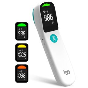 No-Touch Forehead Thermometer, 1s Accurate Reading and 3-Color Indicator, 2-in-1 Infrared Thermometer for Adults and Kids with Fever Alarm and Blue-ray Indication, White