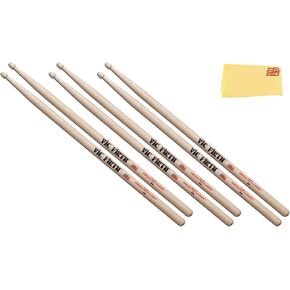 Vic Firth American Classic 5A Wood-Tipped Drumsticks - 3 Pack with Austin Bazaar Polishing Cloth