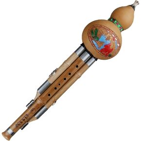 C/b-flat Key Imitation Phyllostachys sulphurea Bamboo Cucurbit Flute Hulusi Traditional Musical Instrument Wind-instrument (C Key)