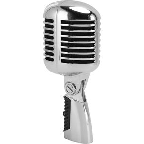 Bewinner Retro Dynamic Vocal Microphone - Professional Classic Microphone with Self Tensioning Rotating Rack, Old Vintage Cardioid Mic for Live Performance Karaoke (Silver)