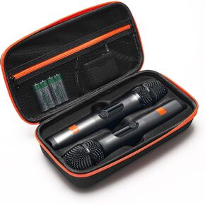 Wireless Microphone Case Compatible with JBL Wireless 2 Microphone, Wireless Mic Case with 2 Zippers Handheld Dual Mic Travel Bag Made of EVA Black Portable Mic Storage Bag for Singing