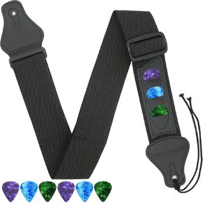 Guitar Strap,Guitar Straps Electric With 3 Pick Holders,6 PCS Picks Guitar Accessories,Easy to Install(Black