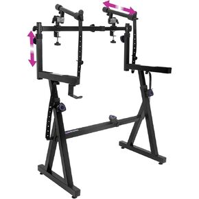 Liquid Stands Dual Piano Keyboard Stand with 2nd Tier Adjustable Arms - Z Style piano stand, Portable 2 Tier Heavy Duty Music Stand for Synth and Electric Digital Keyboards - Fits 54 61 88 Key Pianos