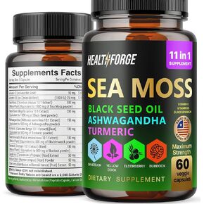 Sea Moss 3000mg Black Seed Oil Capsules 2000mg Ashwagandha Supplements 1000mg Turmeric 1000mg Bladderwrack 1000mg Burdock 1000mg & Vitamin C & D3