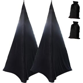 2pcs Speaker Stand Cover Stretchable Spandex 3 Sided Triangular DJ Support Floor Speaker Tripod Support Stands Tripod Scrim Covers for Weddings Banquets Events Black (2)