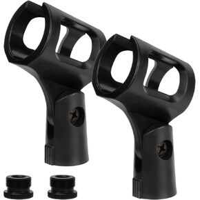 Geekria for Creators Universal Microphone Clip Holder, Adjustable Mic Mount Suitable for Handheld Microphones, Compatible with Shure SM58S, PGA48, Sennheiser E 835, E945 (Black / 2 Pack)