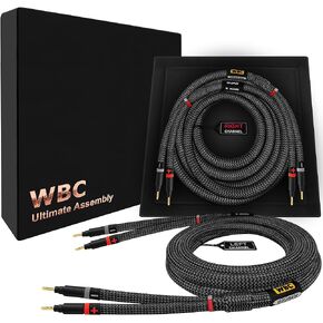 WORLDS BEST CABLES 12 Foot Ultimate - 9 AWG - Ultra-Pure OFC - Premium Audiophile HiFi Speaker Cable Pair with Eminence Gold Banana Plugs & Carbon Tweed Jacket