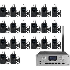 Retekess TT119 Assistive Listening System, Translation System with Interpreter Monitor, Support Stereo Input, 300m/980ft, Interpretation System for Church, Community (1 Transmitters 20 Receivers)