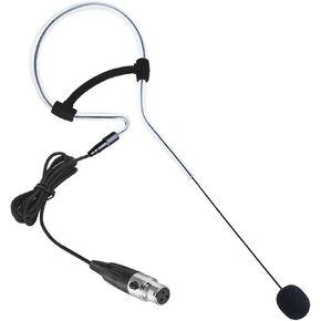 Black Single Earset Headset Microphone Headworn Over Ear Hanging Condenser Mic Compatible with Shure Wireless Bodypack Transmitter System with Mini XLR 4 Pin TA4F Plug