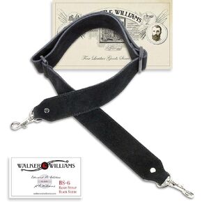 Walker & Williams BS-6-BLK 100% Grain Leather Black Banjo Strap With Clip Ends