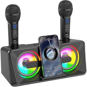 Karaoke Machine for Adults and Kids with 2 UHF Wireless Microphones,Portable Bluetooth Singing Speakers PA System with Disco Lights Phone Holder for Home Party, Picnic,Outdoor/Birthday Gifts