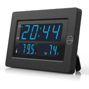 KWANWA LED Digital Clock with Indoor Temperature, Humidity, 12/24Hour, Wall Mount/Foldable Stand, 3 Dimmer, LED Digital Clock, Alarm Clock for Bedroom, Office, Living Room, Elderly in Kuwait