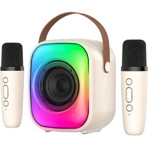 Mini Karaoke Machine with Two Wireless Microphones, Portable Bluetooth Speaker for Adults and Kids with RGB Backlight, Speaker Supports for TF Card/USB, AUX in (Black)