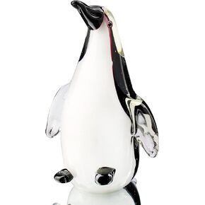 Art Glass Penguin with Jellyfish Figurine Handmade Blown Crystal Penguin Sculpture Animal Statue Paperweight Collectable Desk Decoration Ornaments