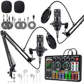 F999 Podcast Equipment Bundle for 2,DJ Mixer with BM800 Podcast Microphone Bundle Studio Condenser Microphone Perfect for Podcasting, Recording, Singing, TikTok Live Vlog,Streaming and Gaming