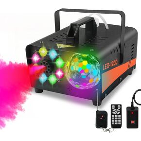 آلة دخان، آلة ضباب احترافية بقدرة 1200 وات مع نظام إضاءة DJ متكامل مع جهاز تحكم عن بعد لاسلكي لحفلات زفاف الهالوين، والحفلات، وأعياد الميلاد، ومسرح DJ، في الأماكن المغلقة in Kuwait