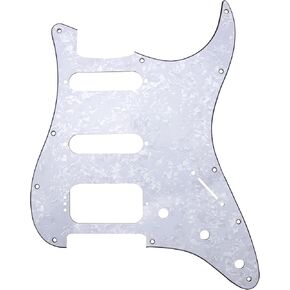 11 Hole HSS Pickguard Guitar Scratch Plate 3Ply HSS Replacement Compatible with American/Mexican Made Standard Strat Modern Style Guitar (White Pearl)