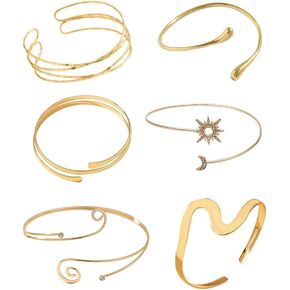 ItsStarred Minimalist Arm Cuff Gold - Arm Cuff Upper Arm Bracelet, Upper Arm Cuff Bangle, Upper Arm Cuff Jewelry for Women, Adjustable Armband Set 6 Pieces