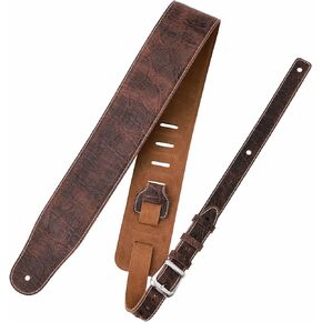 Nefelibata 3" Wide Extended Guitar Strap, Full Grain Cowhide Leather with Foam Padding and Detachable Extension Strap for Heavy Duty Guitars like Bass and Electric Guitar