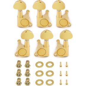 Holmer Sealed String Tuning Pegs Tuning Keys Machine Heads Tuners for Electric Guitar or Acoustic Guitar 3 Left 3 Right Gold.