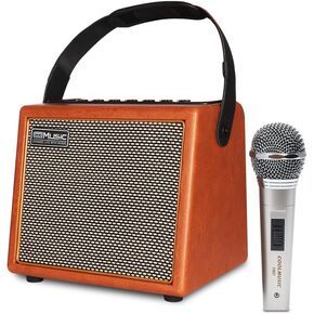 مكبر صوت جيتار احترافي من Coolmusic مع ميكروفون واحد، مكبر صوت بلوتوث محمول مع OTG يدعم USB، AUX، Rec، TWS، الحفلات، نظام PA قابل لإعادة الشحن للبالغين / الأطفال
