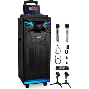 Karaoke Machine with 2 Microphones for Adults, Bluetooth Dual-10 Karaoke Speaker, USB-C for Live-Streaming/TikTok, Sound Effect/DJ Lights/FM/REC for TV/Projector, Perfect for Parties, Meetings