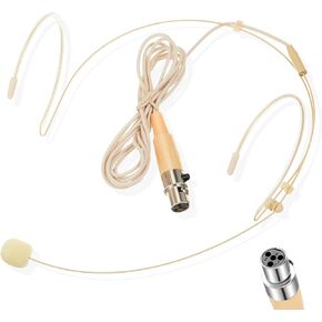 Beige Microphone Headset Compatible with Shure Wireless System Bodypack Transmitter Lightweight Discreet Headworn Over Ear Hanging Mic for Lectures, Live Performance, Theater, Podcasts
