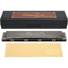 Key of F 24 Holes Diatonic Harmonica Mouth Organ with Case for Adult Students Beginner (Golden F Key) Wind Instrument