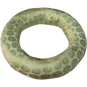 Handmade Cushion Tibetan Singing Bowl Round Pillow Brocade Art Silk Ring Cushions (6" x 1.5" Inch, Mint Green)